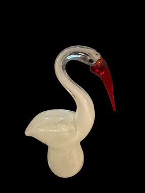 Vintage MCM Murano Handblown  Glass Crane Swan Figurine Frosted Body Coastal